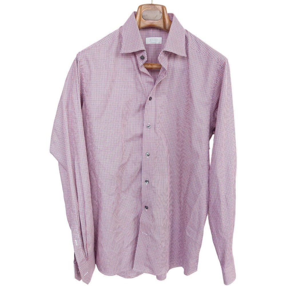 ETON Men's Contemporary Fit Button Down Shirt Red White Gingham 16.5 / 36